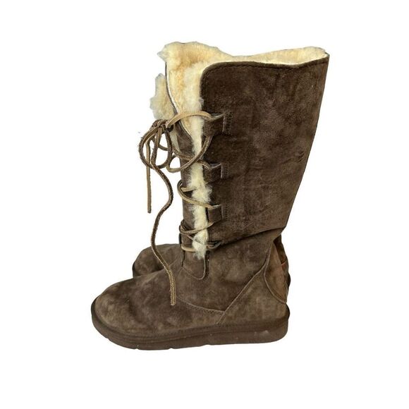 UGG Whitley Tall Brown Suede Boots Lace Up Sheepskin Shearling 5122 Womens 8 39 - Picture 5 of 11
